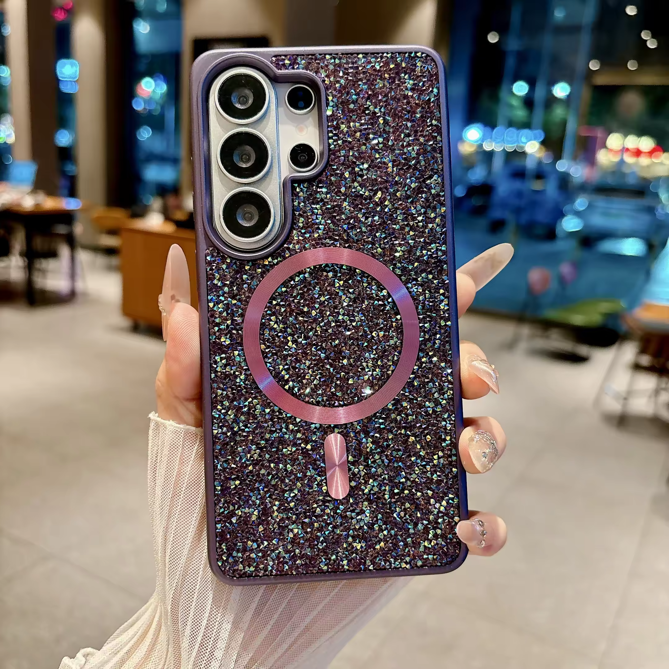 Phone Case for S25 Ultra, Wireless Charging Magnetic Shockproof, Luxury Diamond Style